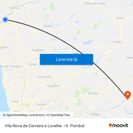 Vila Nova de Cerveira e Lovelhe to Pombal map