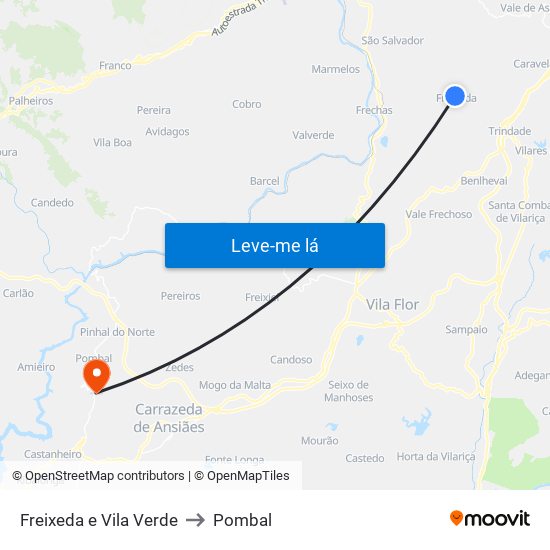 Freixeda e Vila Verde to Pombal map