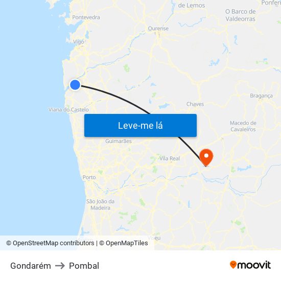 Gondarém to Pombal map
