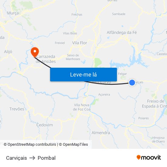 Carviçais to Pombal map