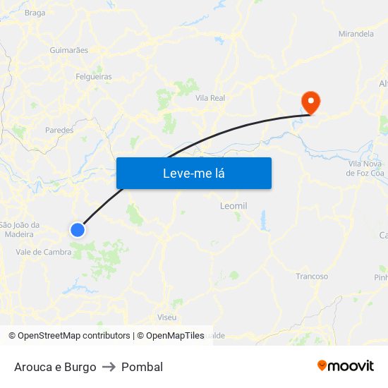 Arouca e Burgo to Pombal map