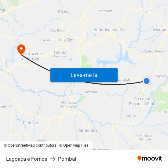 Lagoaça e Fornos to Pombal map