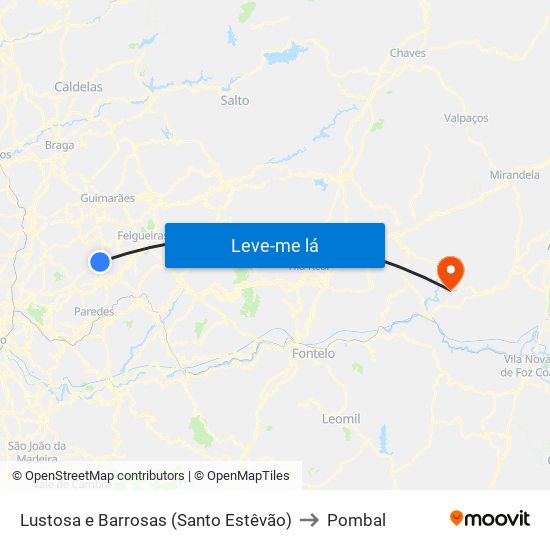 Lustosa e Barrosas (Santo Estêvão) to Pombal map