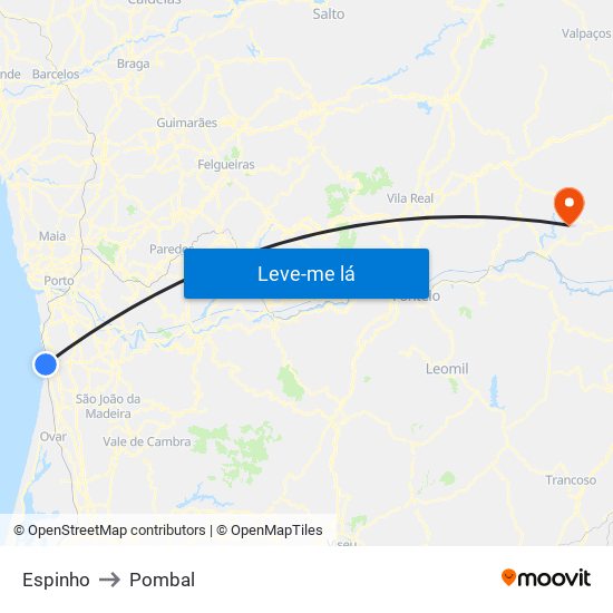 Espinho to Pombal map