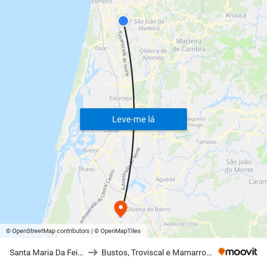 Santa Maria Da Feira to Bustos, Troviscal e Mamarrosa map