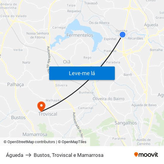 Águeda to Bustos, Troviscal e Mamarrosa map