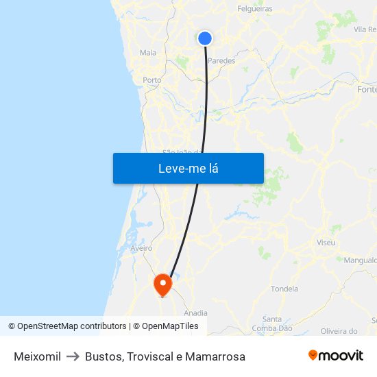 Meixomil to Bustos, Troviscal e Mamarrosa map