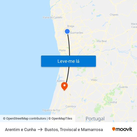 Arentim e Cunha to Bustos, Troviscal e Mamarrosa map