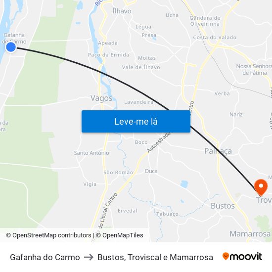 Gafanha do Carmo to Bustos, Troviscal e Mamarrosa map