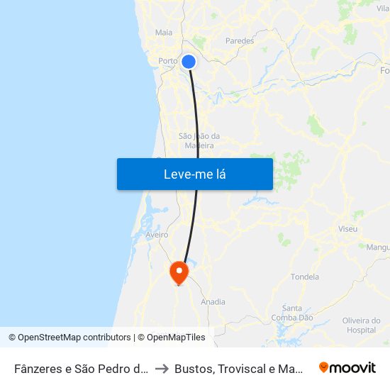 Fânzeres e São Pedro da Cova to Bustos, Troviscal e Mamarrosa map