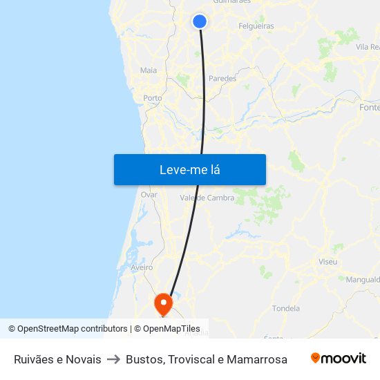 Ruivães e Novais to Bustos, Troviscal e Mamarrosa map