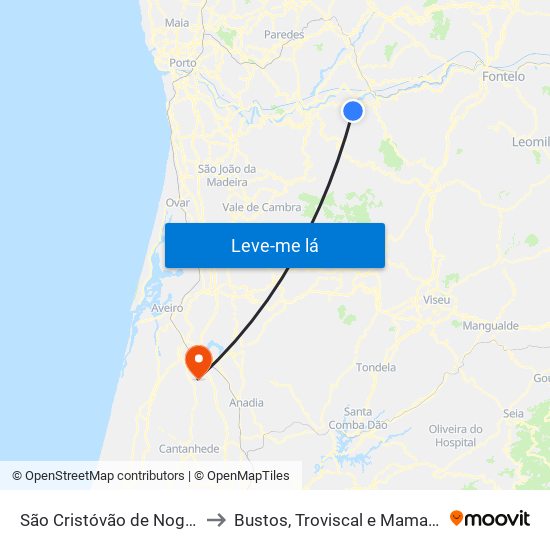 São Cristóvão de Nogueira to Bustos, Troviscal e Mamarrosa map