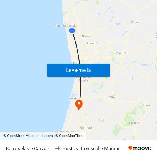 Barroselas e Carvoeiro to Bustos, Troviscal e Mamarrosa map