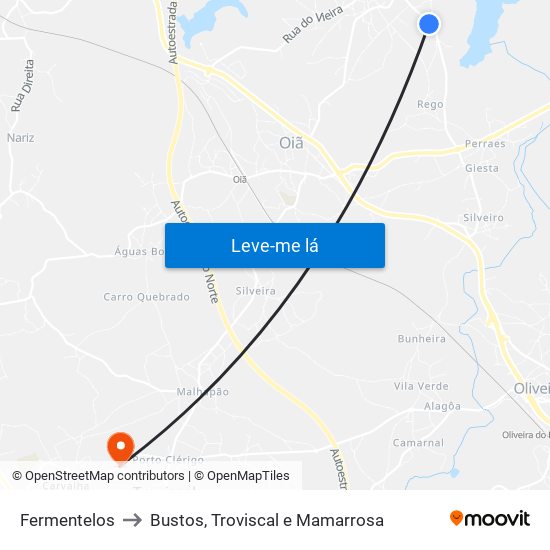 Fermentelos to Bustos, Troviscal e Mamarrosa map