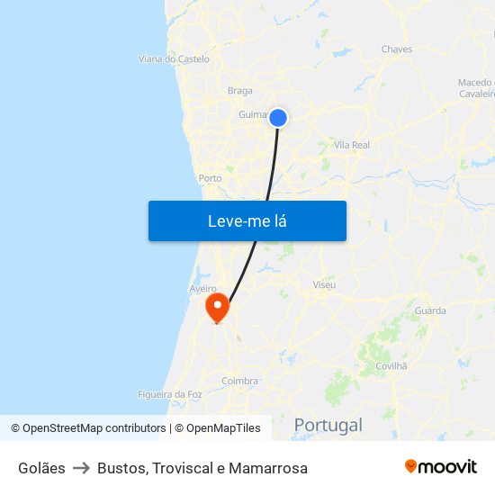 Golães to Bustos, Troviscal e Mamarrosa map