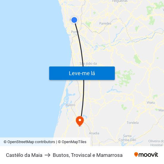 Castêlo da Maia to Bustos, Troviscal e Mamarrosa map