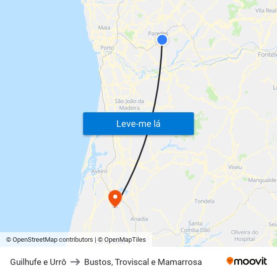 Guilhufe e Urrô to Bustos, Troviscal e Mamarrosa map
