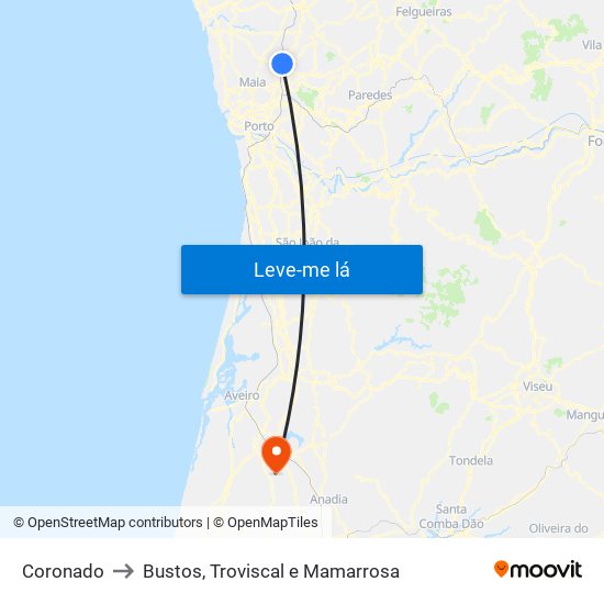 Coronado to Bustos, Troviscal e Mamarrosa map