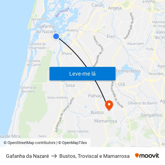 Gafanha da Nazaré to Bustos, Troviscal e Mamarrosa map