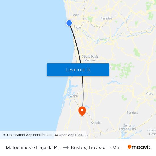 Matosinhos e Leça da Palmeira to Bustos, Troviscal e Mamarrosa map
