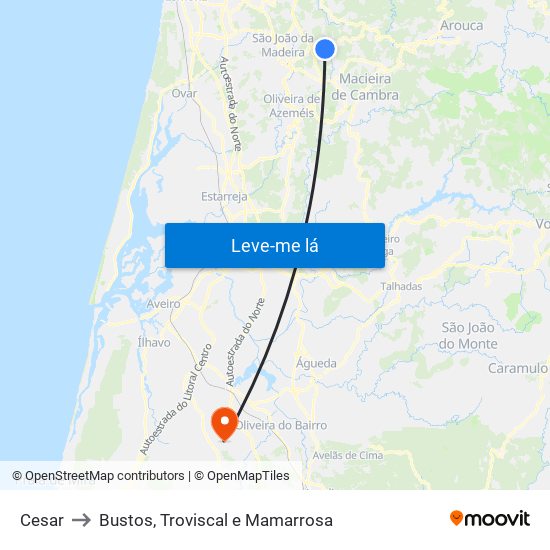 Cesar to Bustos, Troviscal e Mamarrosa map