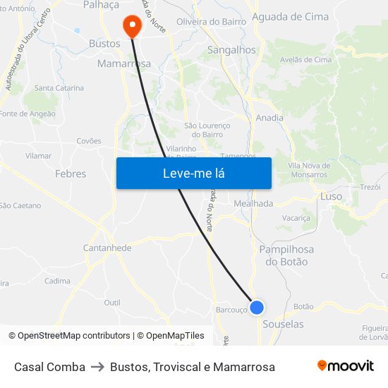 Casal Comba to Bustos, Troviscal e Mamarrosa map