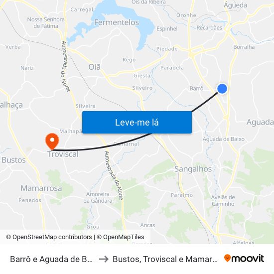 Barrô e Aguada de Baixo to Bustos, Troviscal e Mamarrosa map