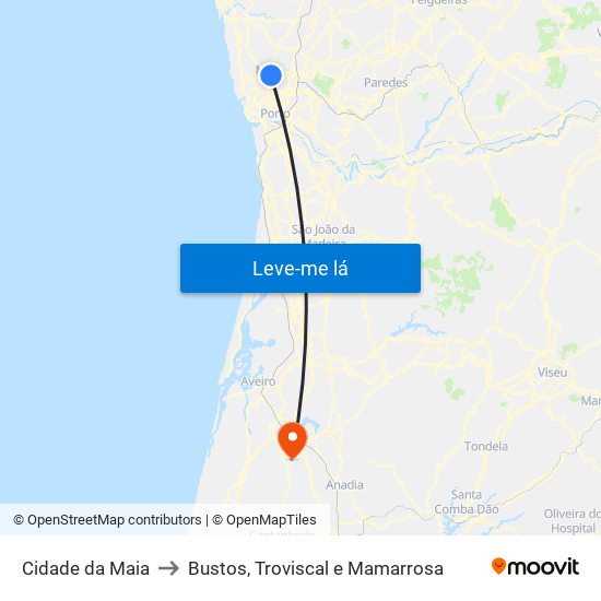 Cidade da Maia to Bustos, Troviscal e Mamarrosa map