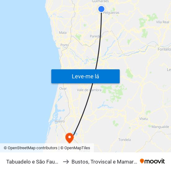 Tabuadelo e São Faustino to Bustos, Troviscal e Mamarrosa map