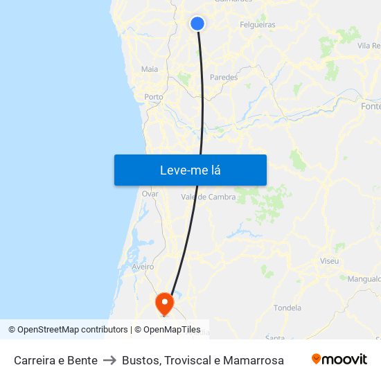 Carreira e Bente to Bustos, Troviscal e Mamarrosa map