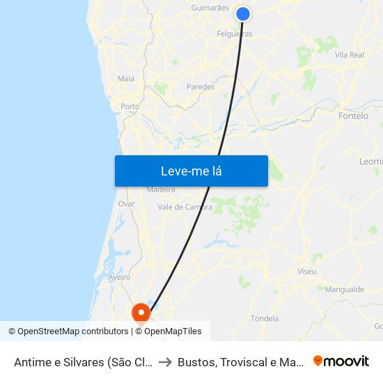 Antime e Silvares (São Clemente) to Bustos, Troviscal e Mamarrosa map