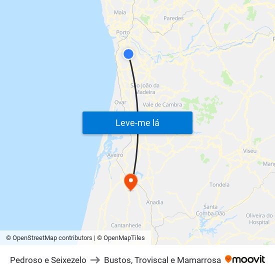 Pedroso e Seixezelo to Bustos, Troviscal e Mamarrosa map