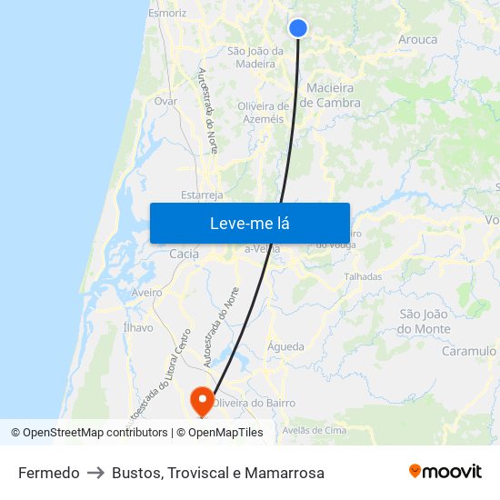 Fermedo to Bustos, Troviscal e Mamarrosa map