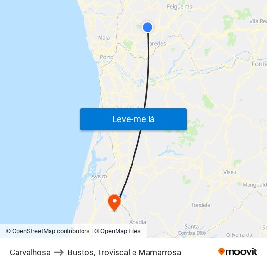 Carvalhosa to Bustos, Troviscal e Mamarrosa map