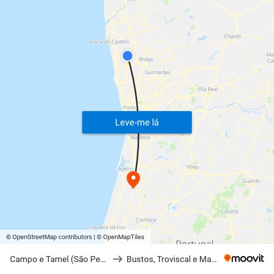 Campo e Tamel (São Pedro Fins) to Bustos, Troviscal e Mamarrosa map