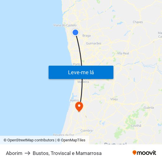 Aborim to Bustos, Troviscal e Mamarrosa map