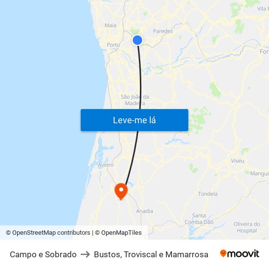 Campo e Sobrado to Bustos, Troviscal e Mamarrosa map