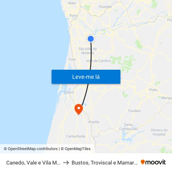 Canedo, Vale e Vila Maior to Bustos, Troviscal e Mamarrosa map