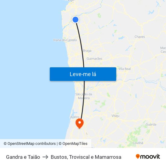 Gandra e Taião to Bustos, Troviscal e Mamarrosa map