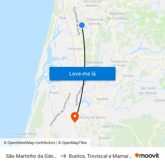 São Martinho da Gândara to Bustos, Troviscal e Mamarrosa map