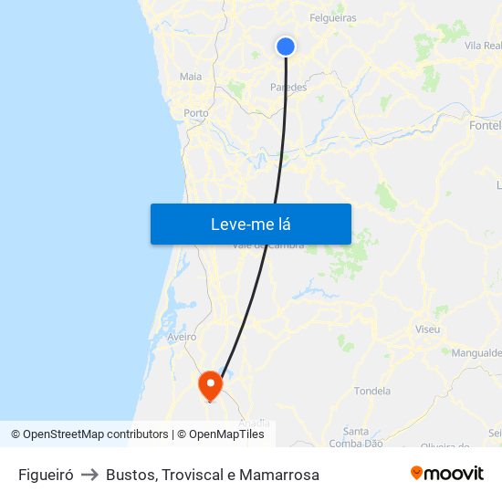 Figueiró to Bustos, Troviscal e Mamarrosa map