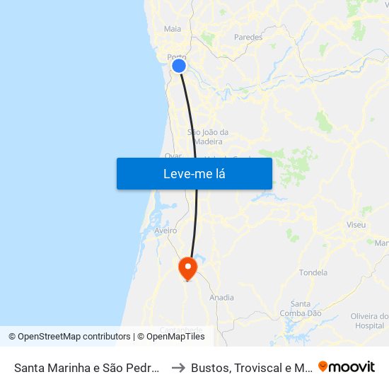 Santa Marinha e São Pedro da Afurada to Bustos, Troviscal e Mamarrosa map