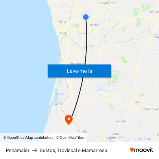 Penamaior to Bustos, Troviscal e Mamarrosa map