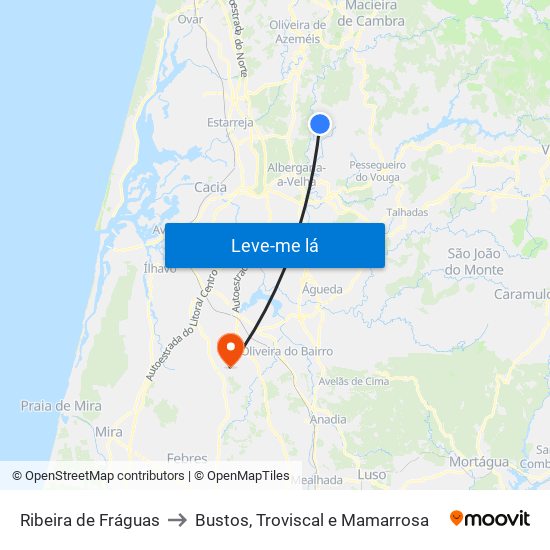 Ribeira de Fráguas to Bustos, Troviscal e Mamarrosa map