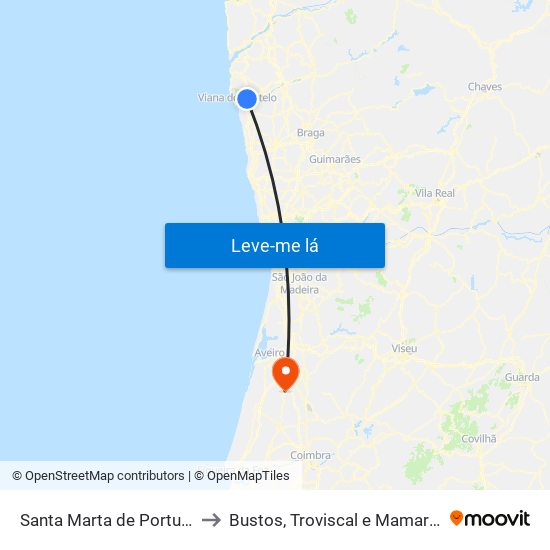 Santa Marta de Portuzelo to Bustos, Troviscal e Mamarrosa map