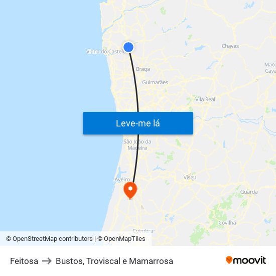 Feitosa to Bustos, Troviscal e Mamarrosa map