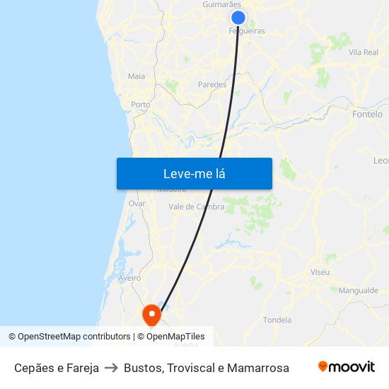 Cepães e Fareja to Bustos, Troviscal e Mamarrosa map