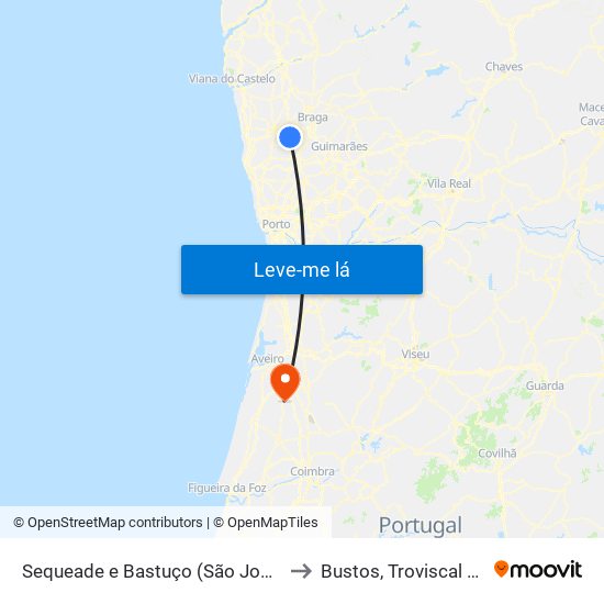 Sequeade e Bastuço (São João e Santo Estêvão) to Bustos, Troviscal e Mamarrosa map