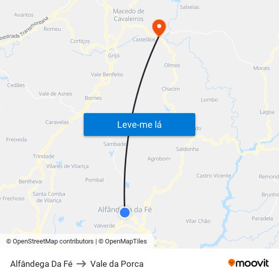 Alfândega Da Fé to Vale da Porca map