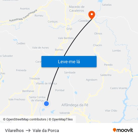 Vilarelhos to Vale da Porca map